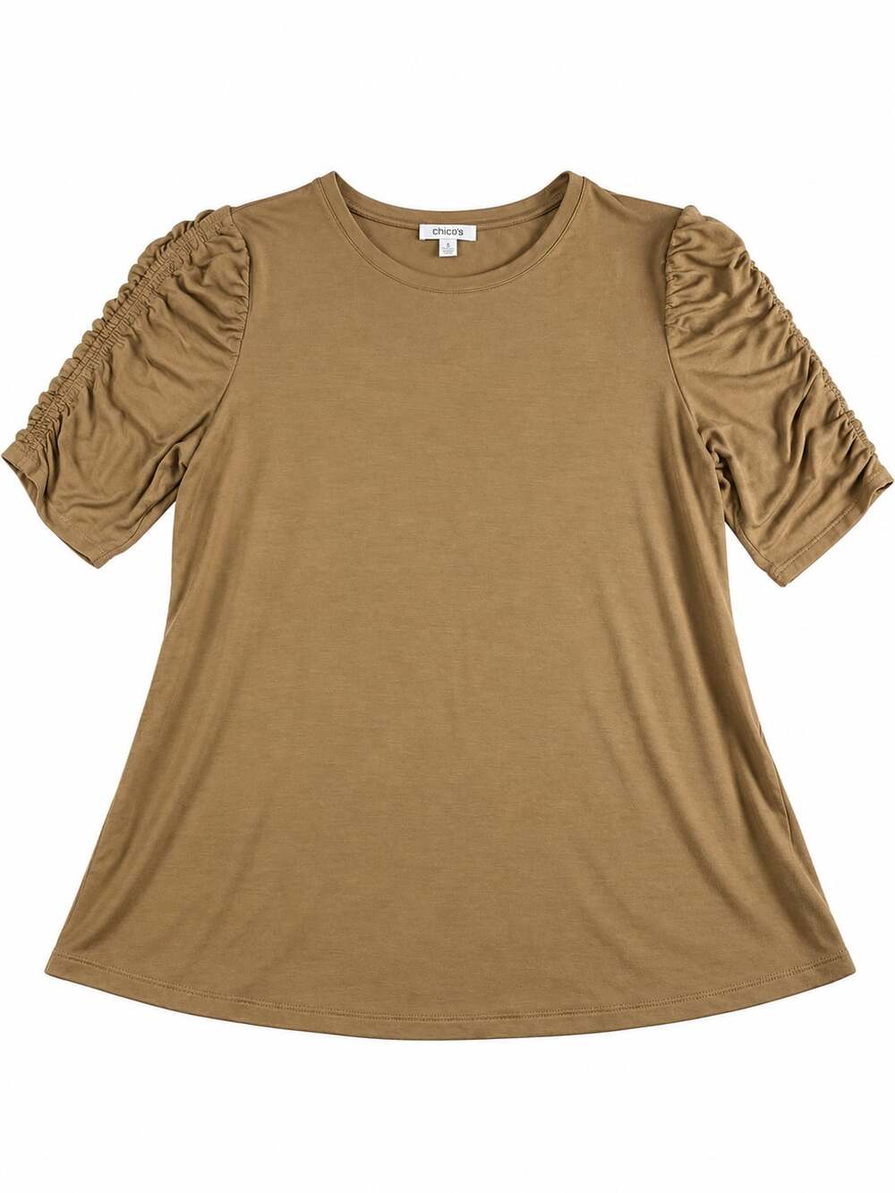Chico's Ruched Sleeve Crewneck T-Shirt Brown Size 3 XL